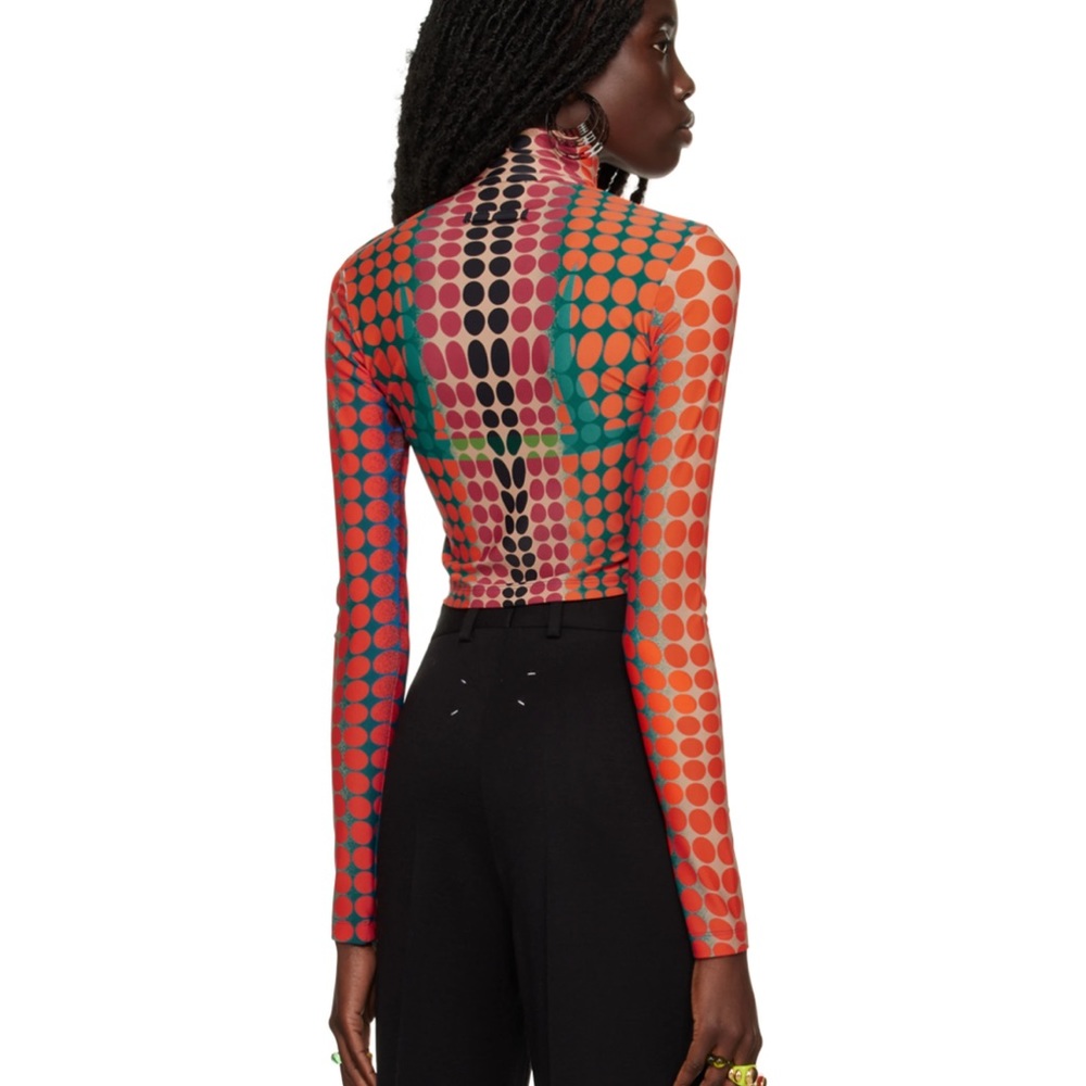 Jean Paul Gaultier Orange Teal Red Dot Print Long Sleeve Top - Picture 7 of 8